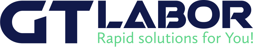 GT Labor įmonės logotipas su šūkiu „Rapid solutions for You!“.